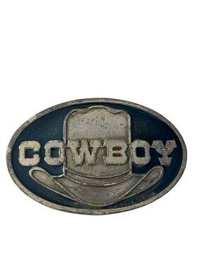 Vintage 1978 Captain Hawks Sky Patrol Cowboy Belt Buckle Blue Enamel Western Mad